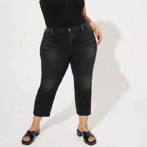 NWT Torrid Crop Boyfriend Jeans Sz 14 Black Distressed Denim Button Fly